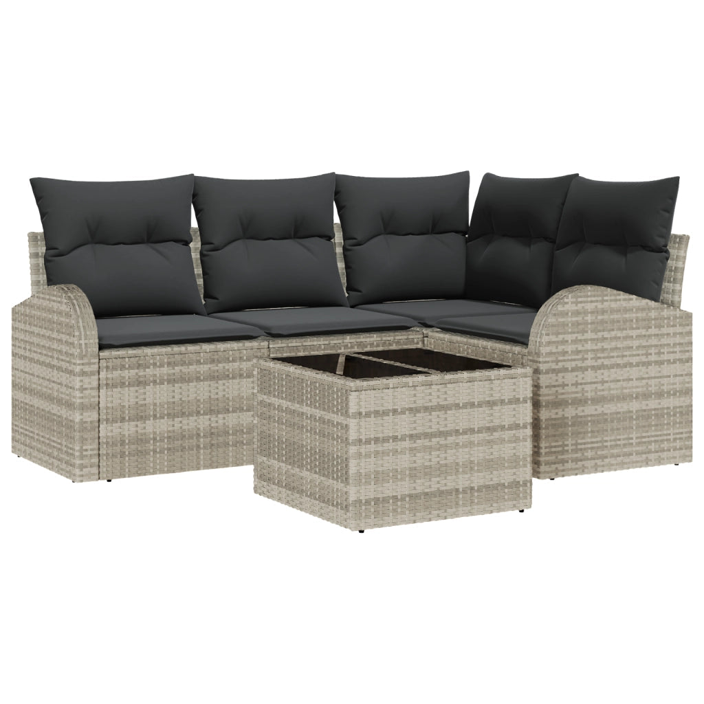 Set divano giardino 5 pezzi  con cuscini grigio polyrattan