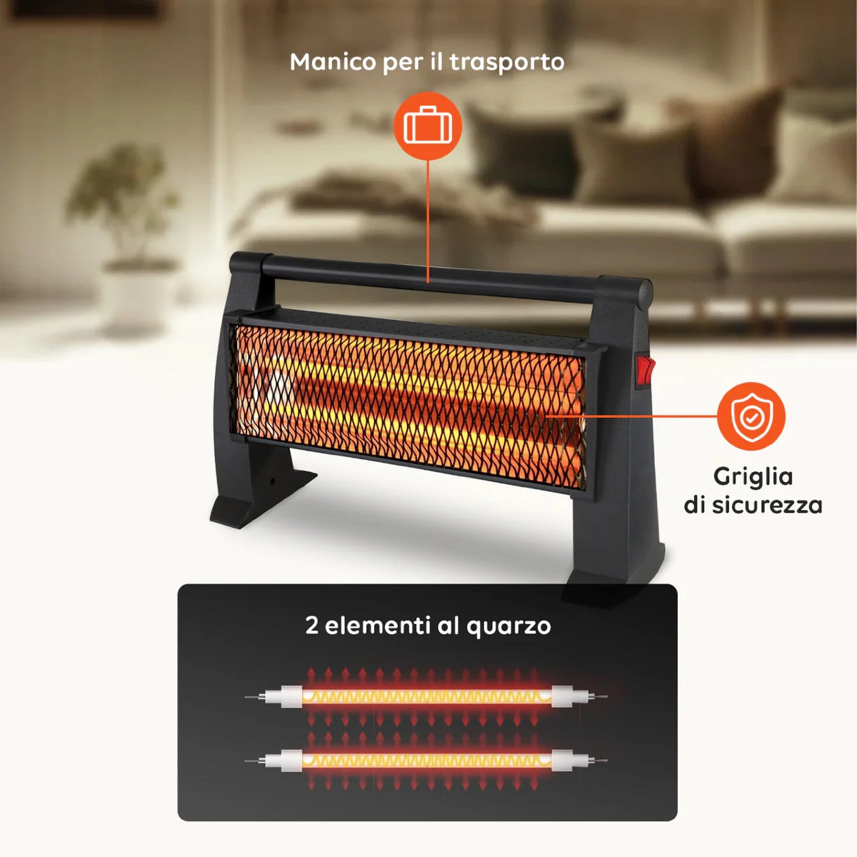 STUFA AL QUARZO 2 ELEMENTI 1200 WATT