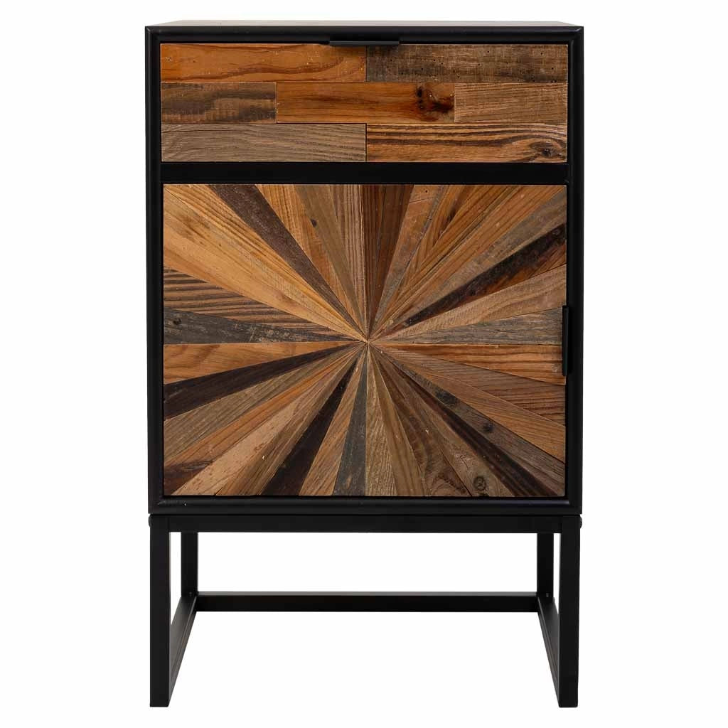 Comodino in legno e metallo con 1 cassetto e 1 porta marrone 44x36x67
