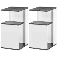 Set 2 Comodini Moderni dal Design Irregolare con Ripiano Aperto in Truciolato, 35x29.5x60 cm, Grigio e Bianco