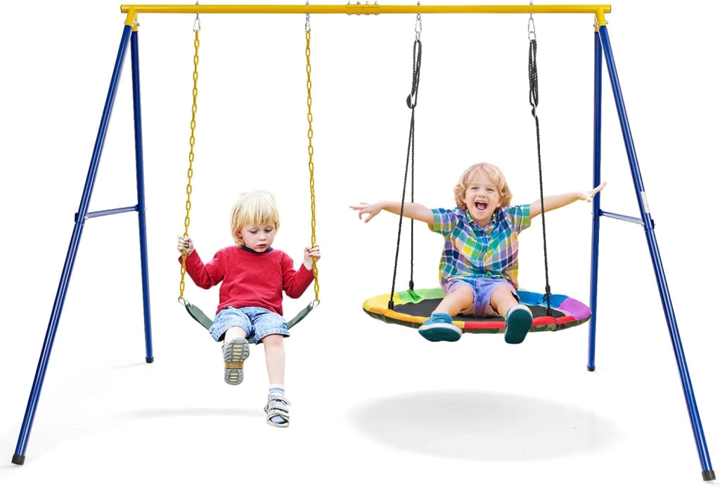 Altalena per Bambini con 2 Sedili, Altalena da Giardino per Bambini 3+ Anni e Adulti, con Struttura in Metallo, Portata fino a 300 kg, Set di Altalene Doppio per Cortile, Parco