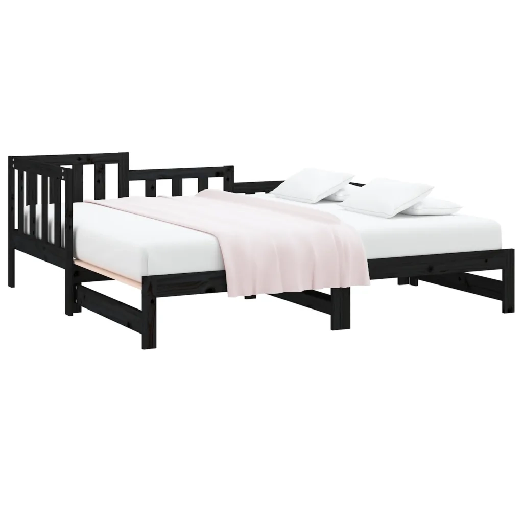 Letto singolo | Letto per adulti | Dormeuse Estraibile Nera 2x(80x200) cm Legno Massello di Pino
