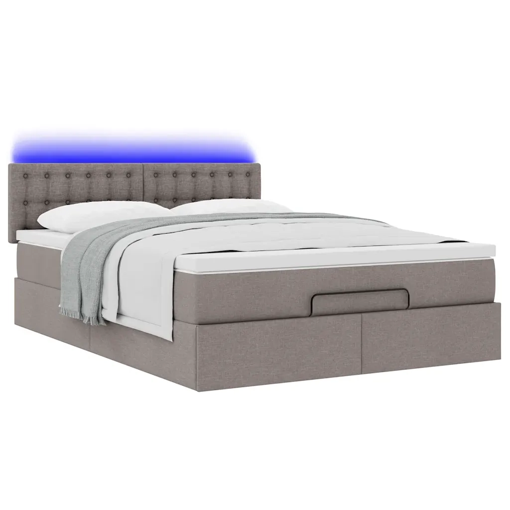 Pouf Letto con Materasso e LED Tortora 140x200 cm in Tessuto 3312482