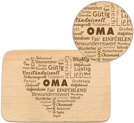 Piattaforma per colazione con cuore inciso "Nonna" | Ideale regalo per nonne e nonni per la Festa della Mamma o occasioni speciali