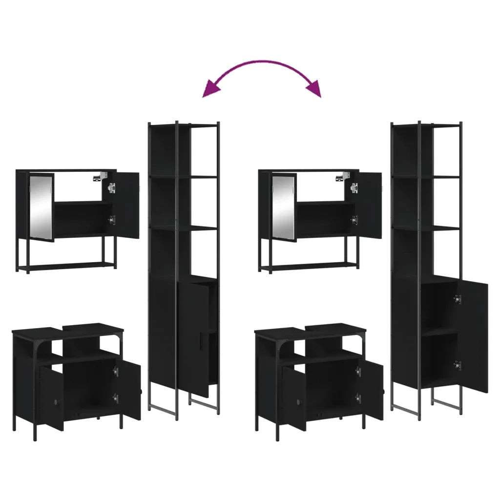 Set Mobili da Bagno 3 pz Nero in Legno Multistrato 3214675