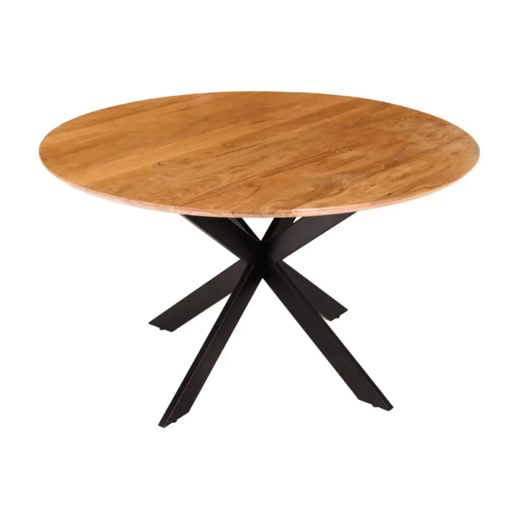 Tavolo da pranzo SOLARA 130 cm – Piano rotondo in acacia massiccia e gambe in metallo nero – Stile industriale chic