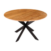 Tavolo da pranzo SOLARA 130 cm – Piano rotondo in acacia massiccia e gambe in metallo nero – Stile industriale chic