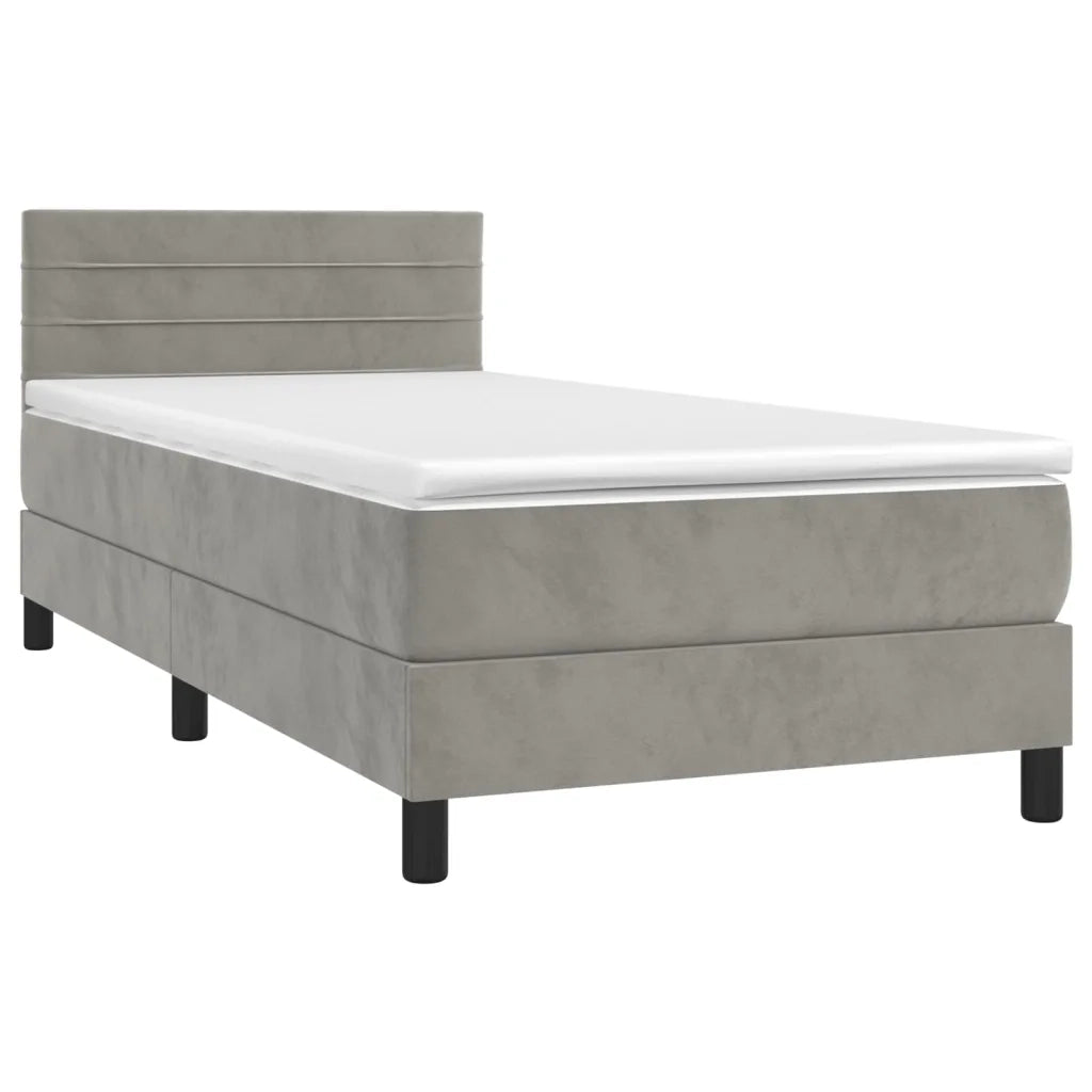 Letto a Molle con Materasso e LED Grigio Chiaro 90x190 cm Velluto