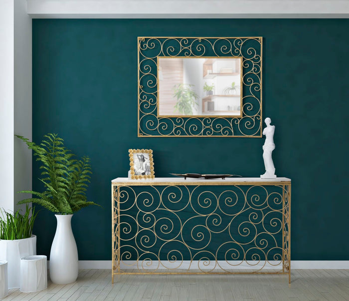 Consol Spiral 140x36x82 cm in Ferro e Marmo Oro e Bianco