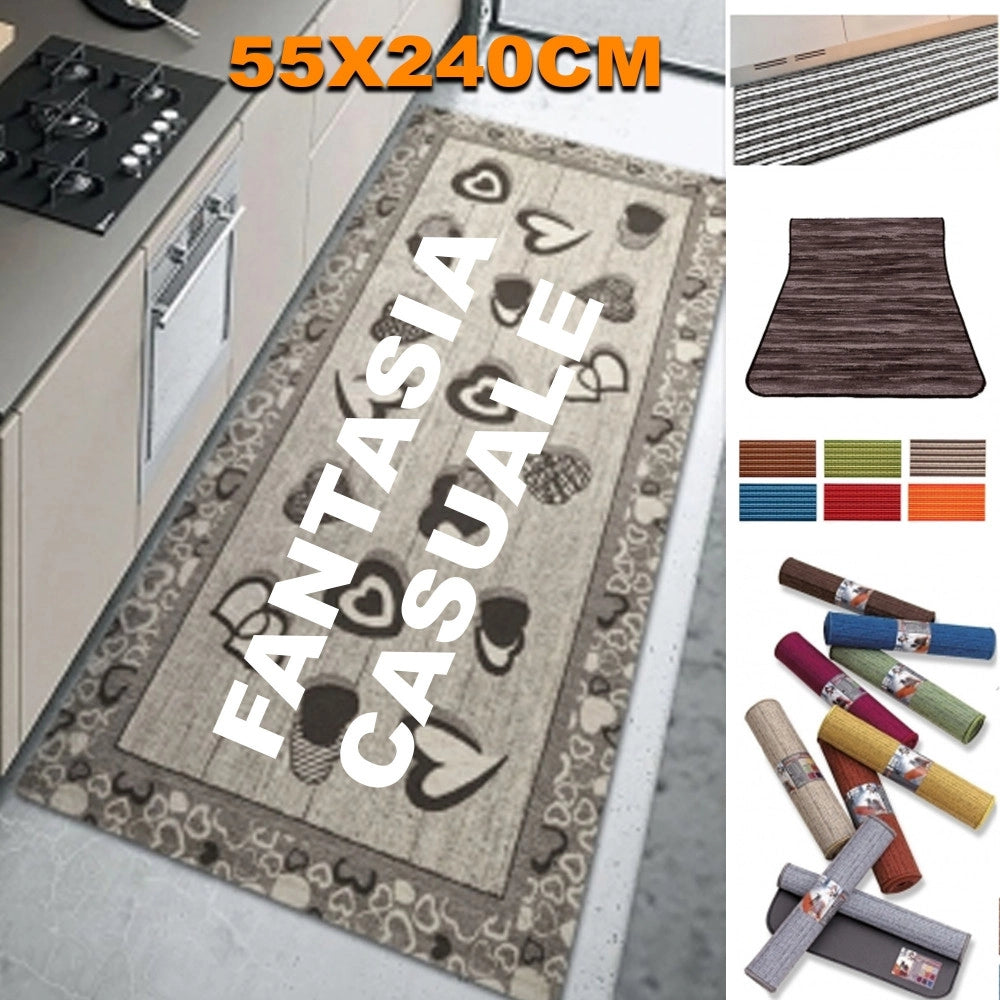 Trade Shop - Tappeto Antiscivolo Fondo Gomma 55x240 Cm Per Cucina Bagno Lavabile Lavatrice -