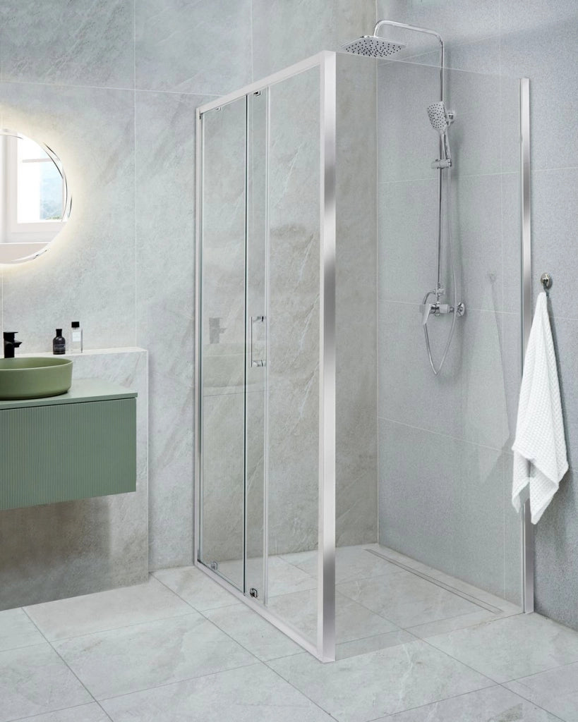 Box Doccia Vetro Temperato Argento Cornice Alluminio Anta Singola 80x100x185cm
