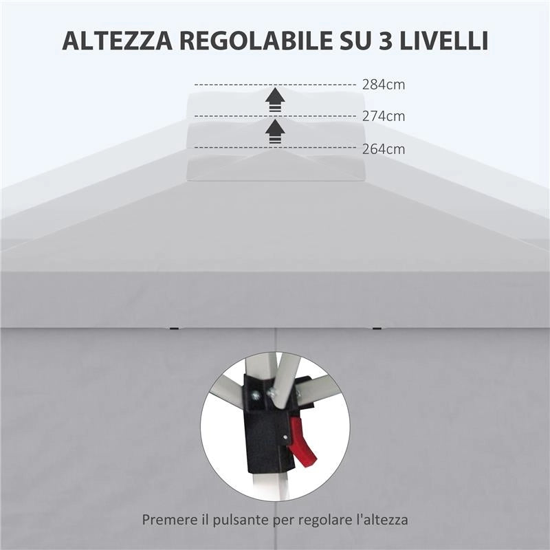 GAZEBO PIEGHEVOLE 3X3 M CON ALTEZZA REGOLABILE SU 3 LIVELLI FINESTRE E BORSA DI TRASPORTO GRIGIO CHIARO