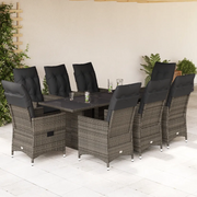 Set da Pranzo da Giardino 9 pz con Cuscini in Polyrattan Grigio 3276745