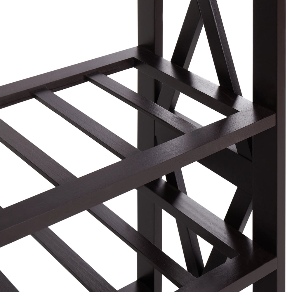 Portabottiglie classico in MDF marrone scuro elegante con gambe legno di pino