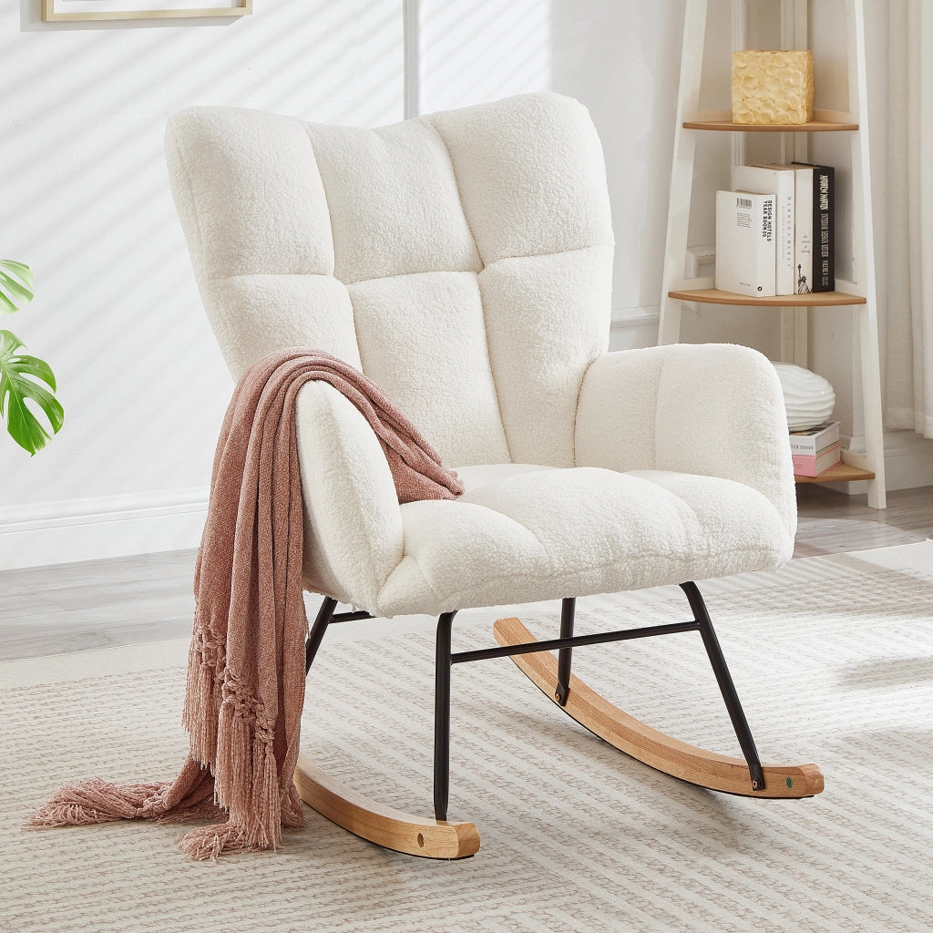 Poltrona a Dondolo Scandinava ¨C MINIMAL ¨C Legno e Metallo, 69x89x101 cm