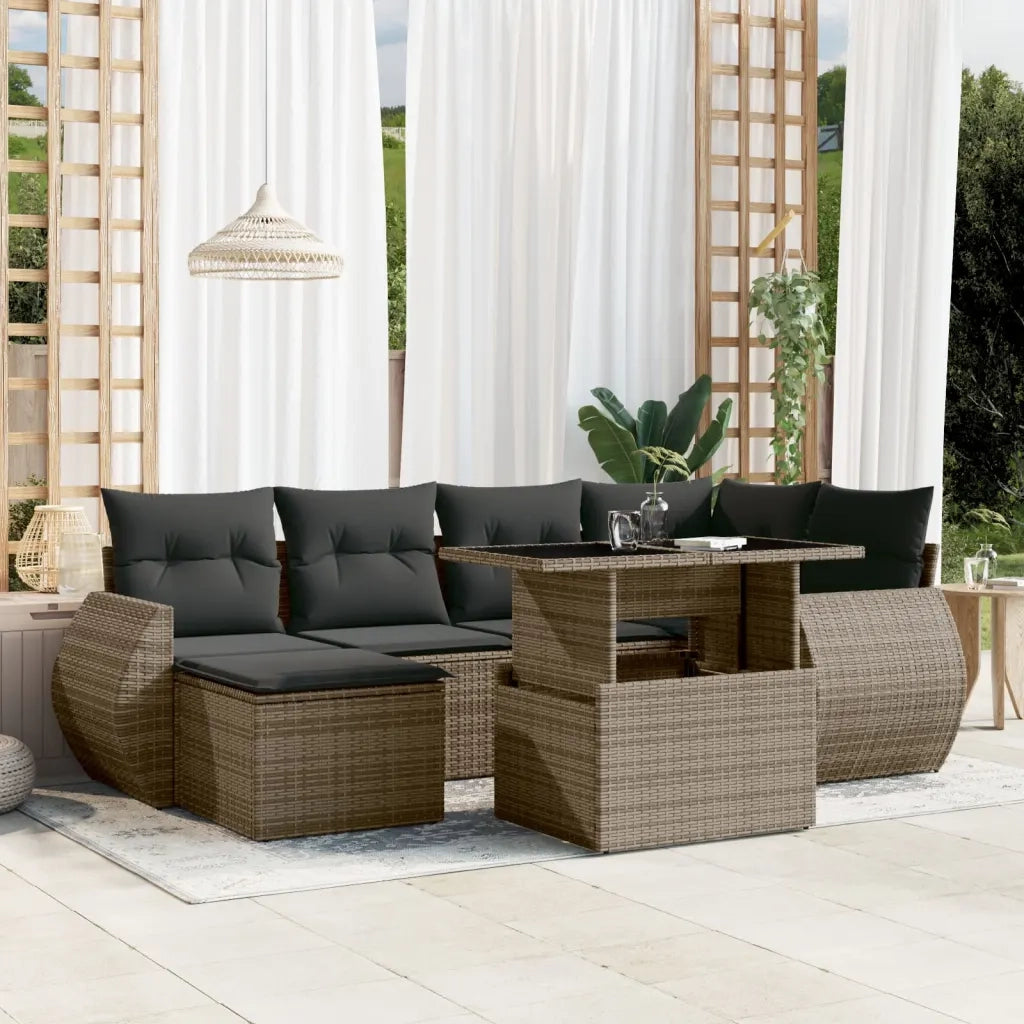 Set Divani da Giardino 7 pz con Cuscini Grigio in Polyrattan 3268680