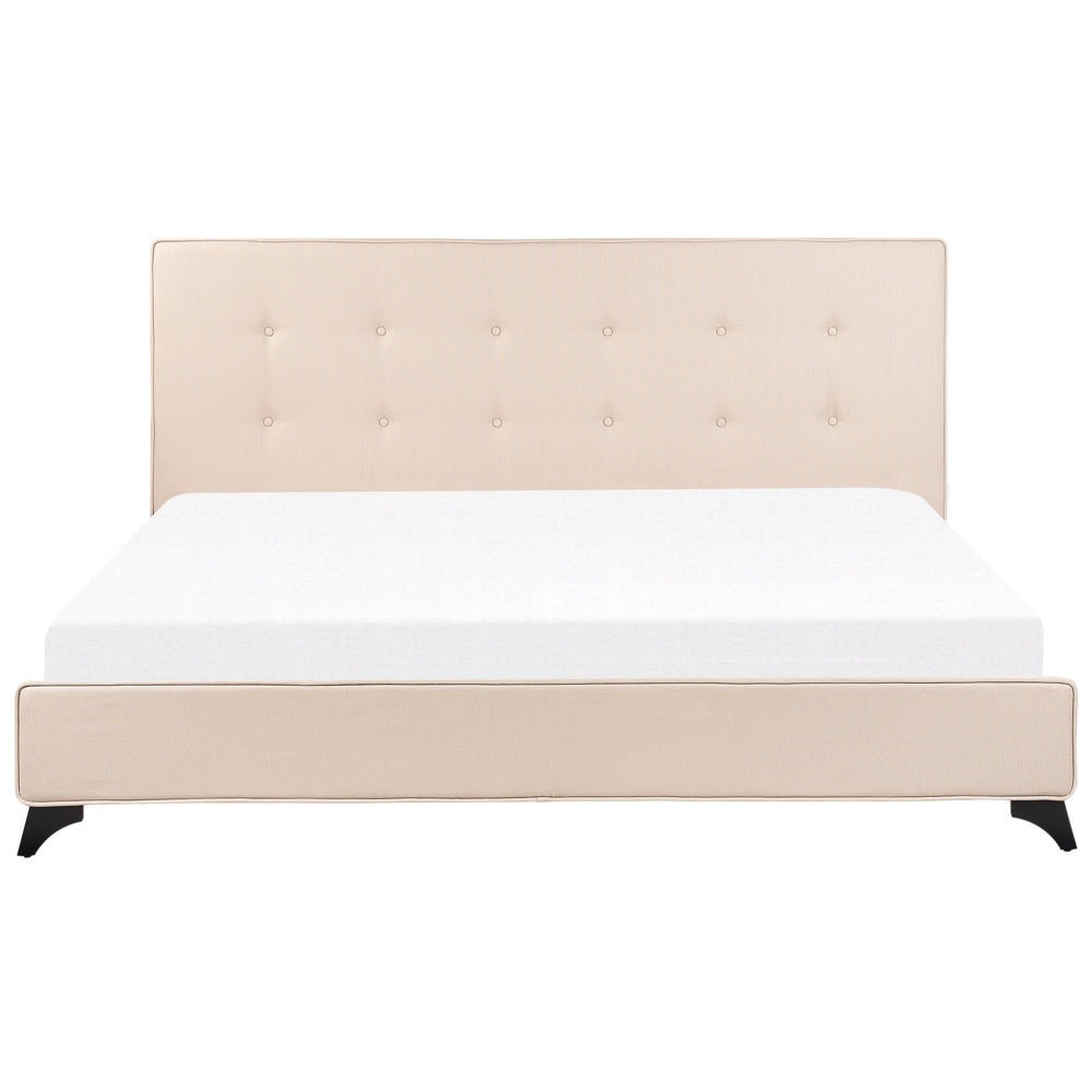 Letto Matrimoniale in Tessuto Beige Testiera Trapuntata 180 x 200 cm