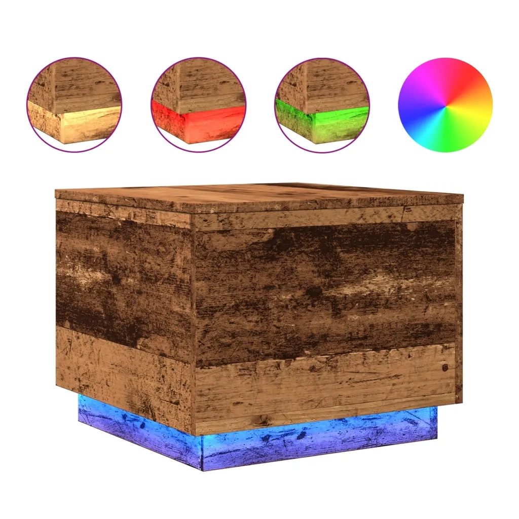 Tavolino da Salotto con Luci LED Legno Antico 50x50x40 cm 857720