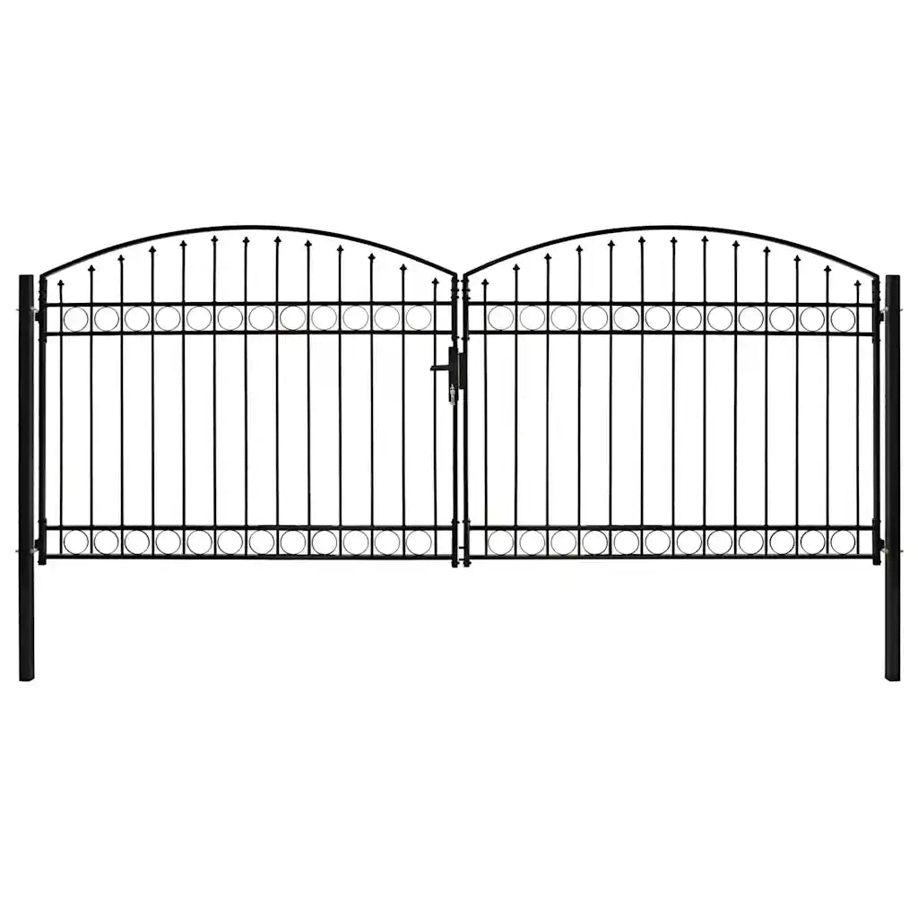 Cancello a Doppia Anta ad Arco in Acciaio 400x175cm Nero