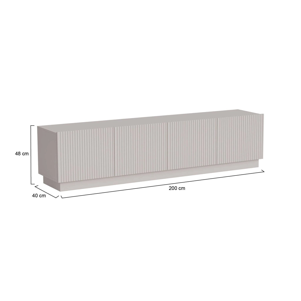Mobile porta TV Macherio, Madia da salotto con quattro ante battenti, Design minimal e moderno, 200x40 h48 cm, Beige