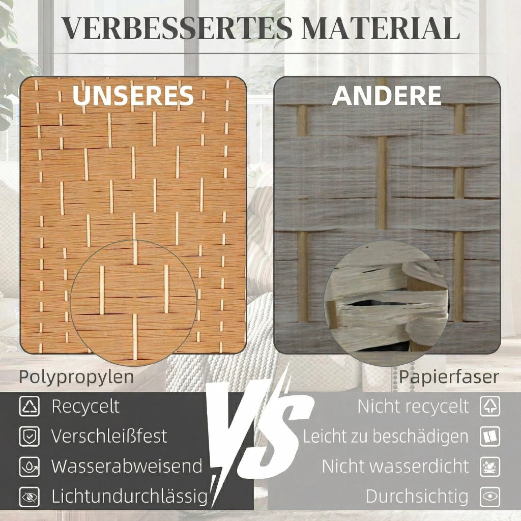 Paravento 4 Ante Pieghevole ¨C zephmum ¨C Tessuto Intrecciato Legno Pino Naturale