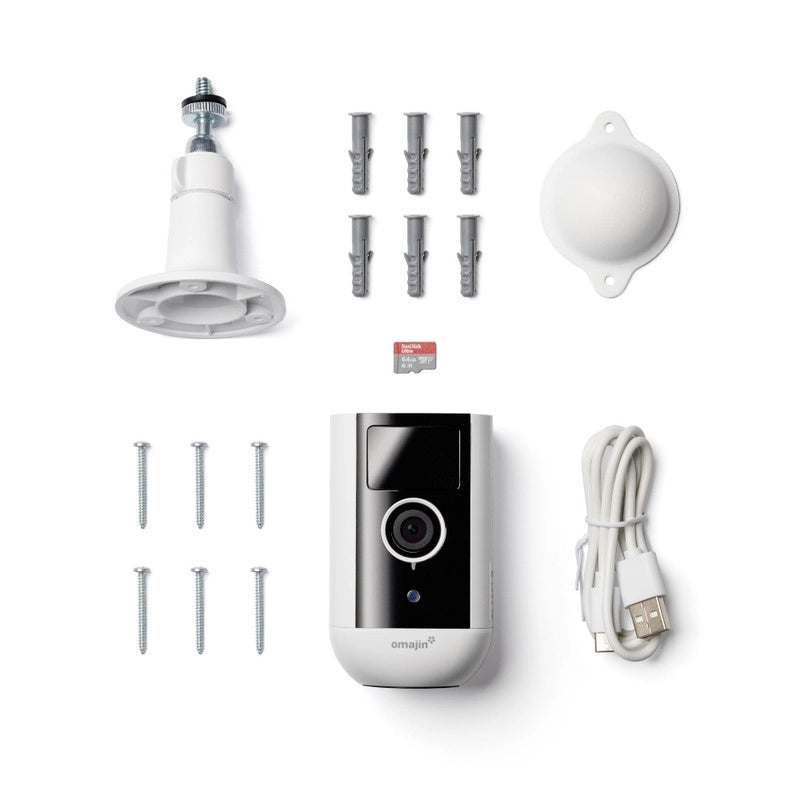 OMAJIN by Netatmo. Videocamera di Sorveglianza Esterna e Interna wireless 2K. visione 140°. IP65. SD/Cloud 64 GB. rilevamento movimenti/persone. batteria 9600mAh. audio bidirezionale. OWC-01
