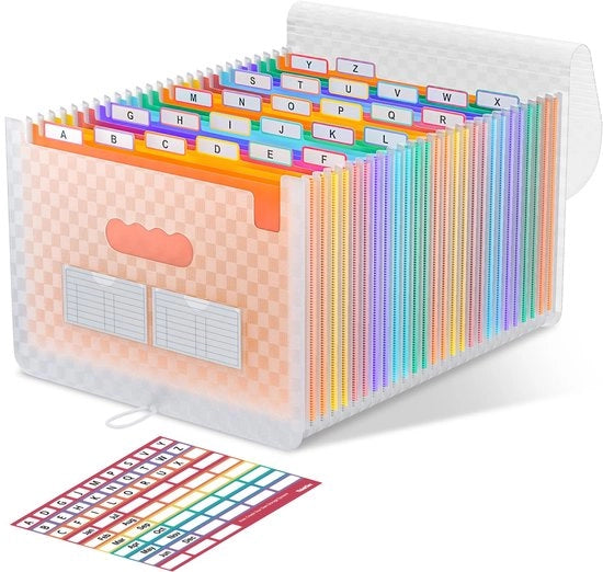Documentario A4 con 26 celle, organizzatore di cartelle espandibile Rainbow Accordion, grande cartellone, classificatore portatile in formato A4 per ufficio/scuola - arancione