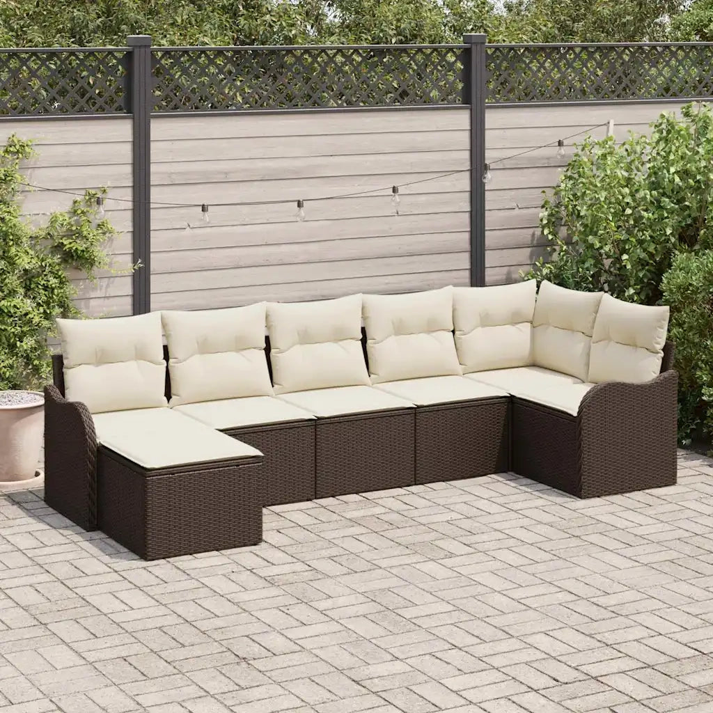 Set Divano da Giardino 7 pcs Marrone e bianco Poly Rattan 3354457