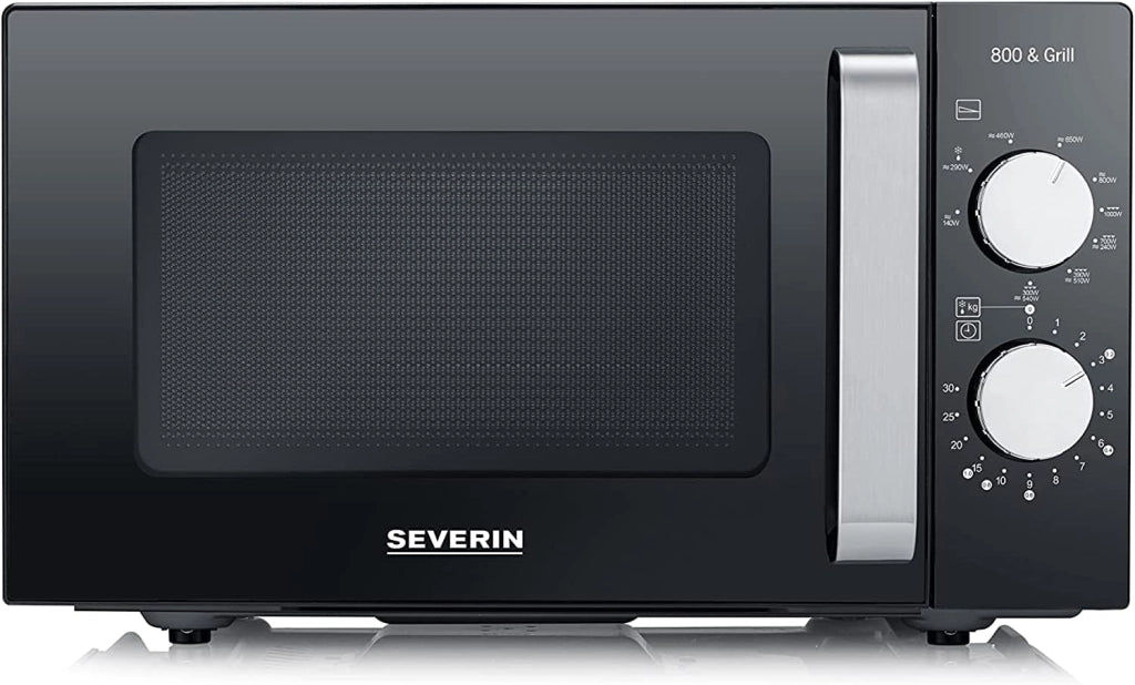 Severin forno a microonde 2 in 1 con fondo in ceramica e grill, capacità 20 l, forno a microonde per scongelare e riscaldare, con grande superficie utile per stoviglie quadrate, nero/acciaio inox, mw 7762