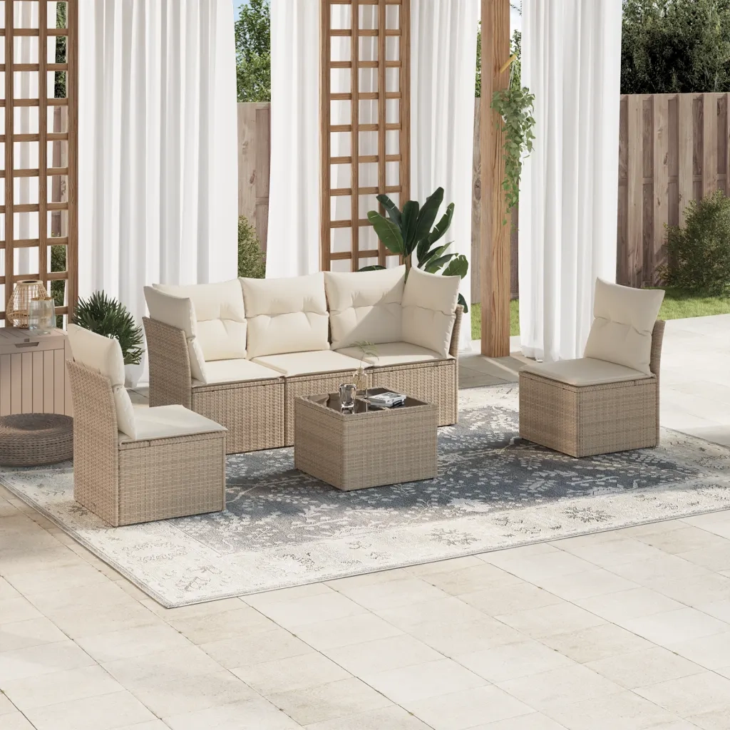 Set Divano da Giardino 6 pz con Cuscini Beige in Polyrattancod mxl 87067