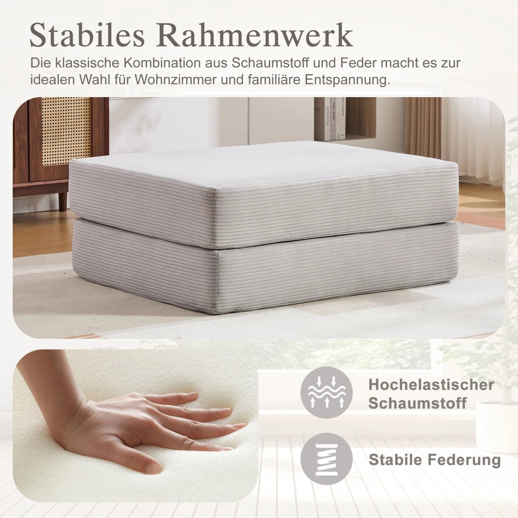 POUF letto pieghevole 109x190 cm in velluto a coste grigio chiaro