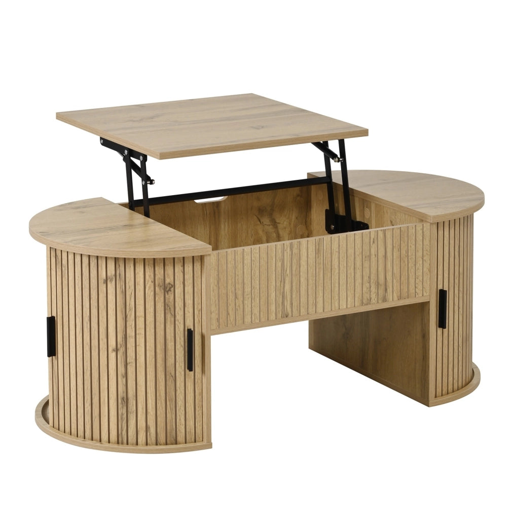 Tavolino da caffè sollevabile ovale 100 x 50 x 40;5 cm in MDF effetto rovere