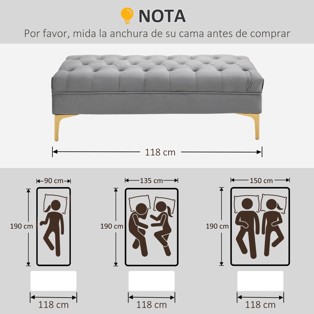 Pouf Grigio per Letto ¨C zephmum ¨C 118x45x42 cm