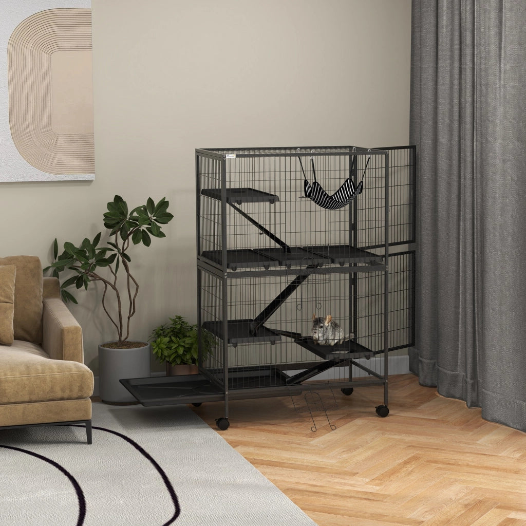 Gabbia per piccoli animali con amaca ¨C Zephmum ¨C Grigio Metallo Plastica 80x52x128 cm