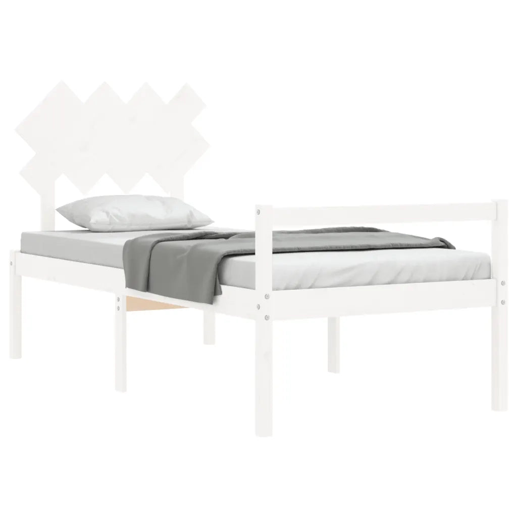 Letto per Anziani con Testiera Bianco Single in Legno Massello 3195512