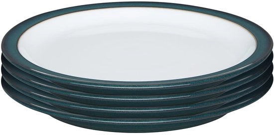 Piatti Denby Greenwich, set da 4, verde, bianco, lavastovig, microonde, servizio, 22 cm, piatti ceramici smaltati, resistente a crepe e fratture