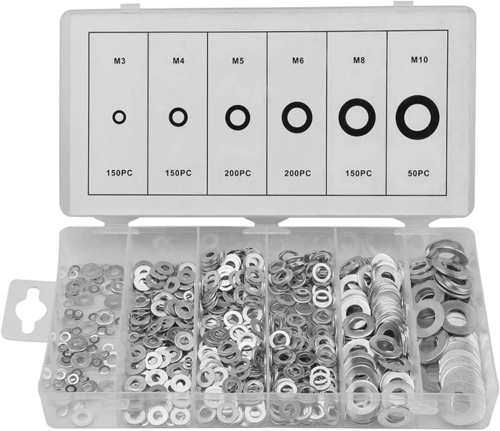 KIT RONDELLE 900 PEZZI IN ACCIAIO ASSORTIMENTO DI VARIE DIMENSIONI GUARNIZIONI