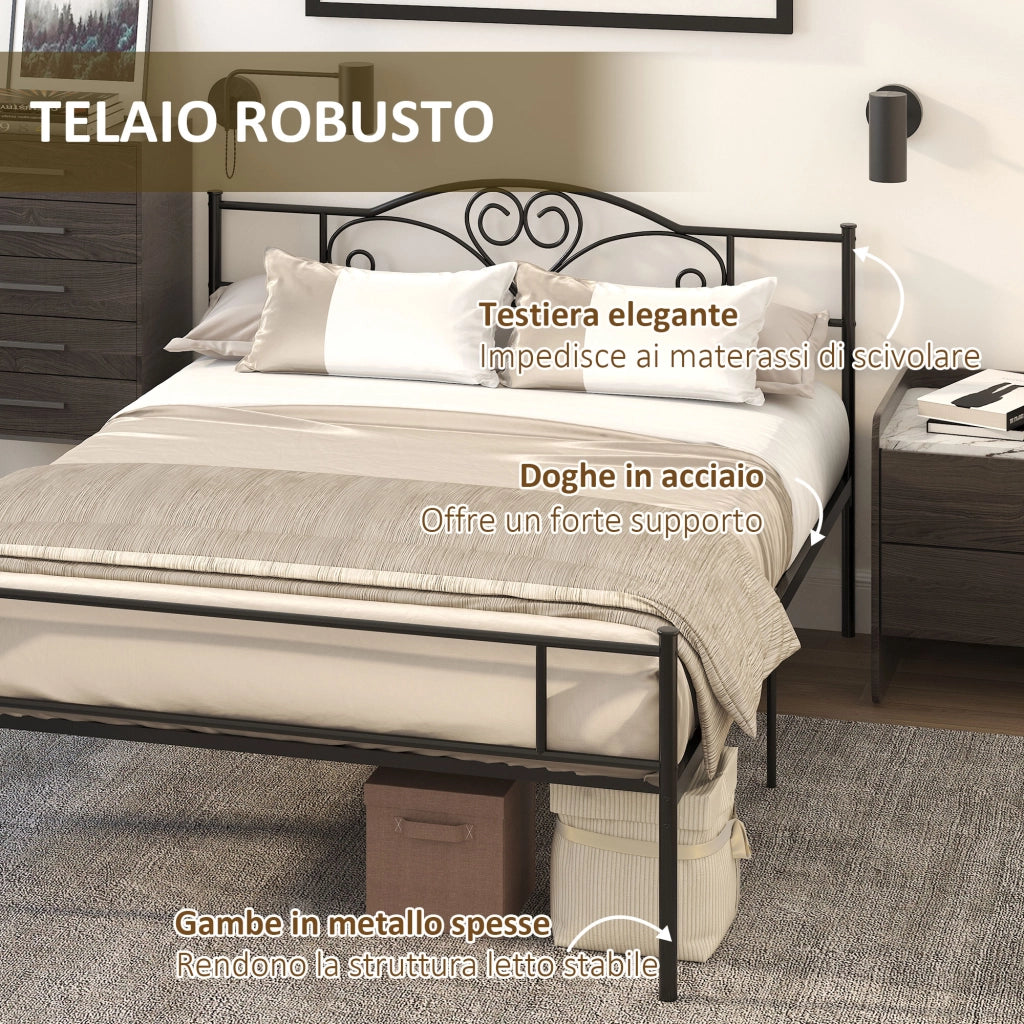 Letto Matrimoniale in Metallo con Rete a Doghe ¨C Xylo ¨C Acciaio Nero 160x200cm