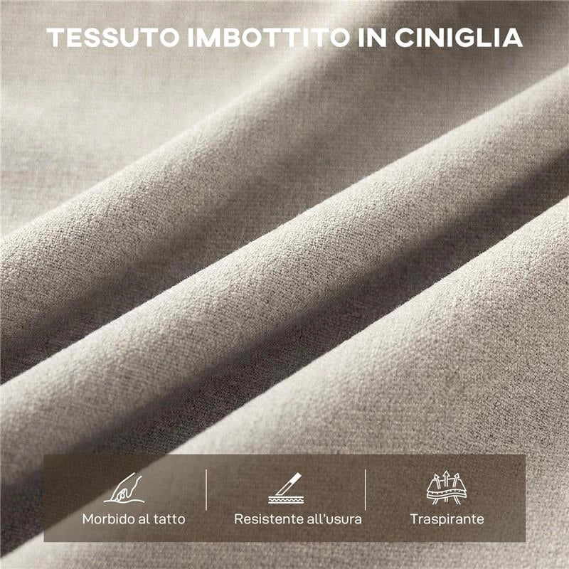 DIVANO 3 POSTI MODERNO RIVESTITO IN CINIGLIA BEIGE, IN ACCIAIO, SPUGNA E PANNELLO MULTISTRATO, 174X75X76 CM
