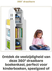 Libreria 360° girevole - Libreria per bambini - Libreria per libri - Libreria a piedi libero - Pannello PVC di alta qualità - Dimensioni 41 x 41 x 95 cm