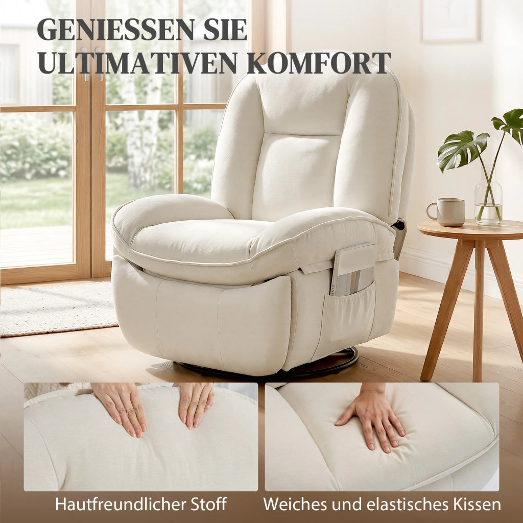 Poltrona relax girevole con dondolo e schienale reclinabile ¨C Xylo ¨C tessuto crema