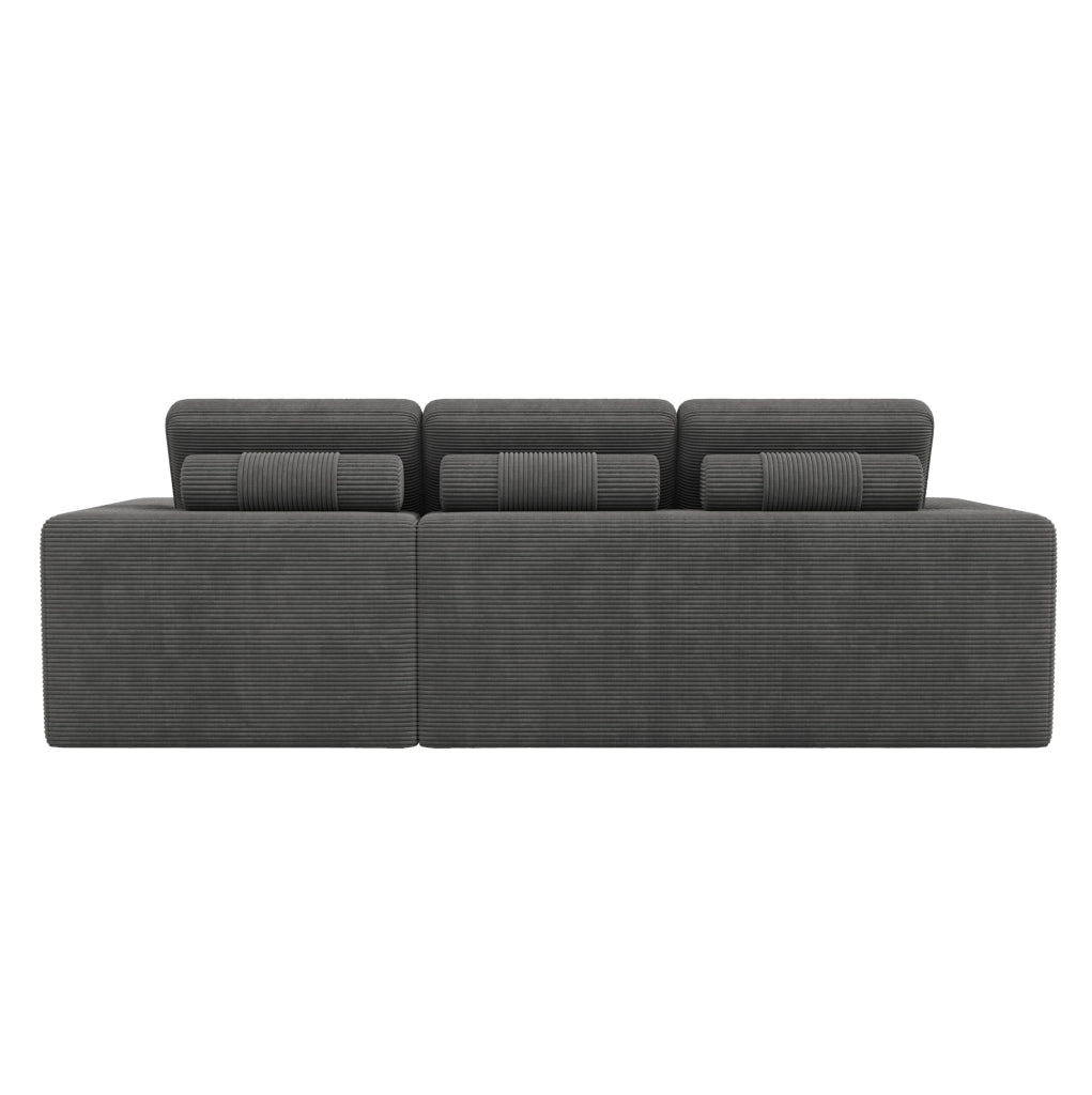 Divano angolare modulare 4 posti con pouf 253x161x89 cm in velluto a coste grigio scuro