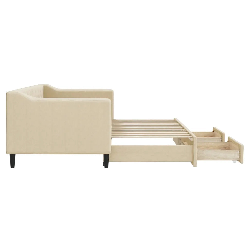 Divano Letto Estraibile con Cassetti Crema 80x200 cm in Tessuto 3197461