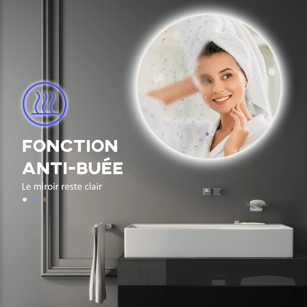 Specchio da Bagno LED Rotondo Antiappannante ¨C zephmum ¨C 80 cm Parete Bianco