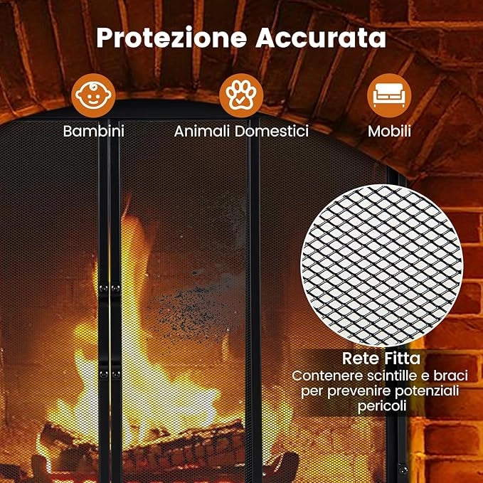 Griglia Parascintille Camino con 2 Pannelli Scorrevoli, Maniglie Convenienti e Telai di Supporto a Triangolo, Ventilazione Eccellente, Schermo per Camino in Rete Metallica (89 x 72 cm)