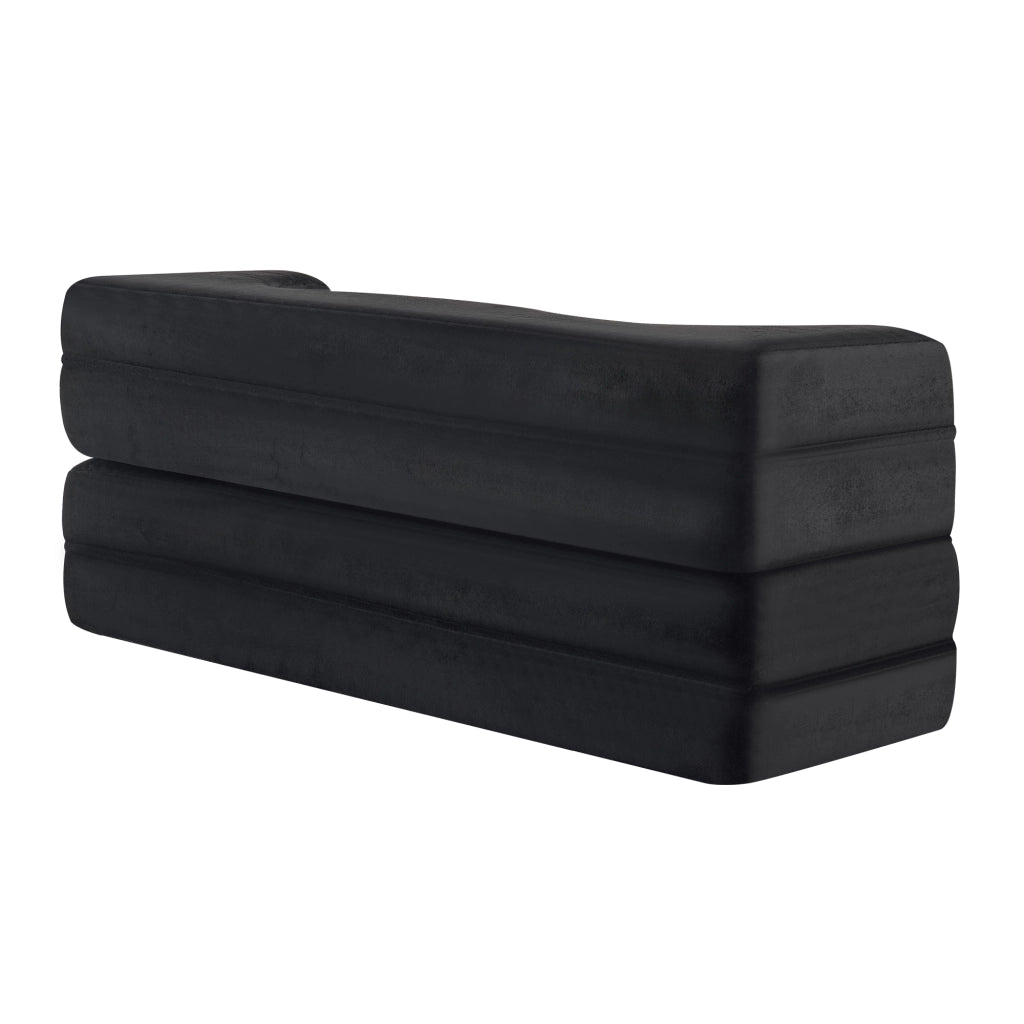 Divano letto pieghevole futon in schiuma con 2 cuscini e rivestimento in peluche corto nero 34 × 34 × 124 cm