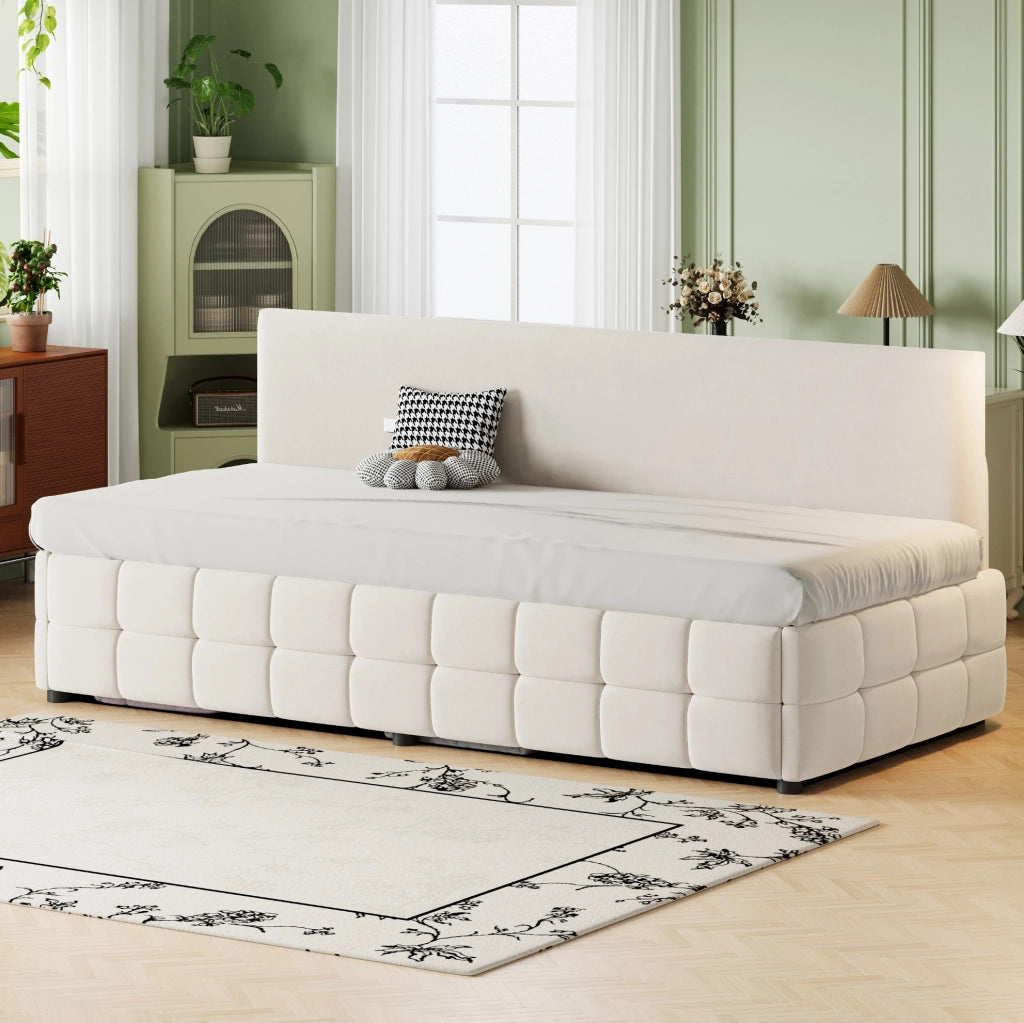 Letto imbottito 90x200 cm con contenitore idraulico beige