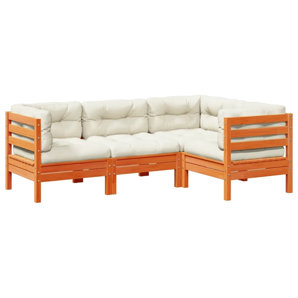 Set Divani Giardino 4pz con Cuscini Marrone Cera Massello Pinocod mxl 93042