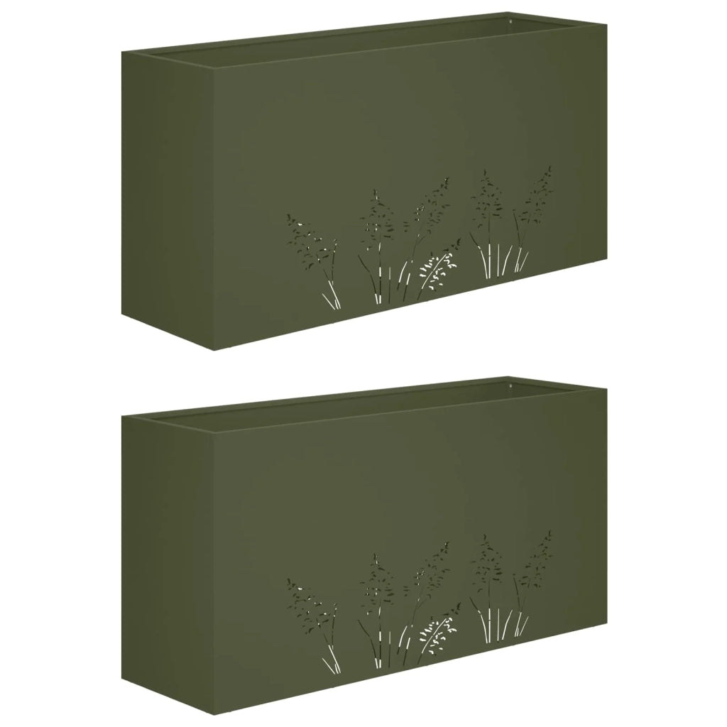 Vaso da giardino 2 pz Verde Oliva 100 x 20 x 49 cm 8005855