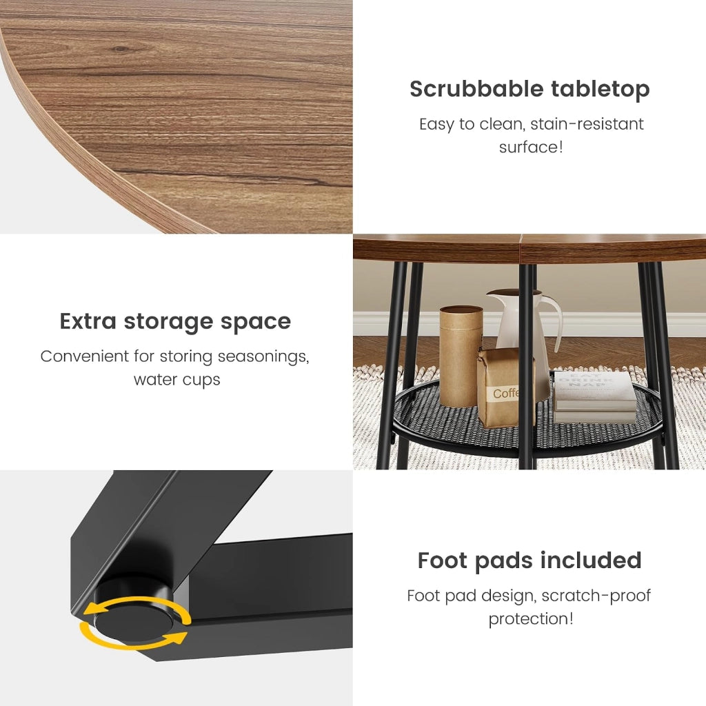 Tavolo da Pranzo Rotondo Scandinavo 100 cm per 2-4 Persone con Ripiani - Bruno